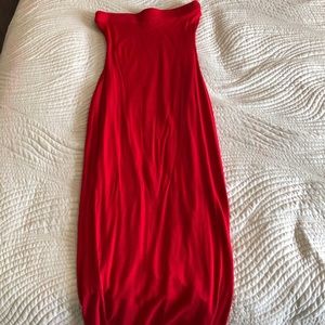 Strapless red dress